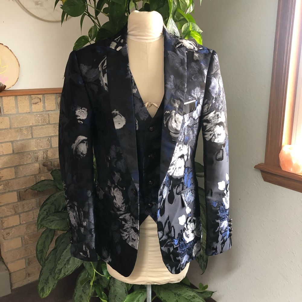 Blue Floral Suit Jacket and Vest